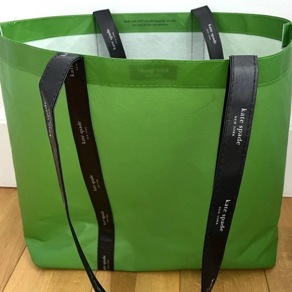 Kate Spade New York Dark Green Black Foldable Re-Usable Tote Bag